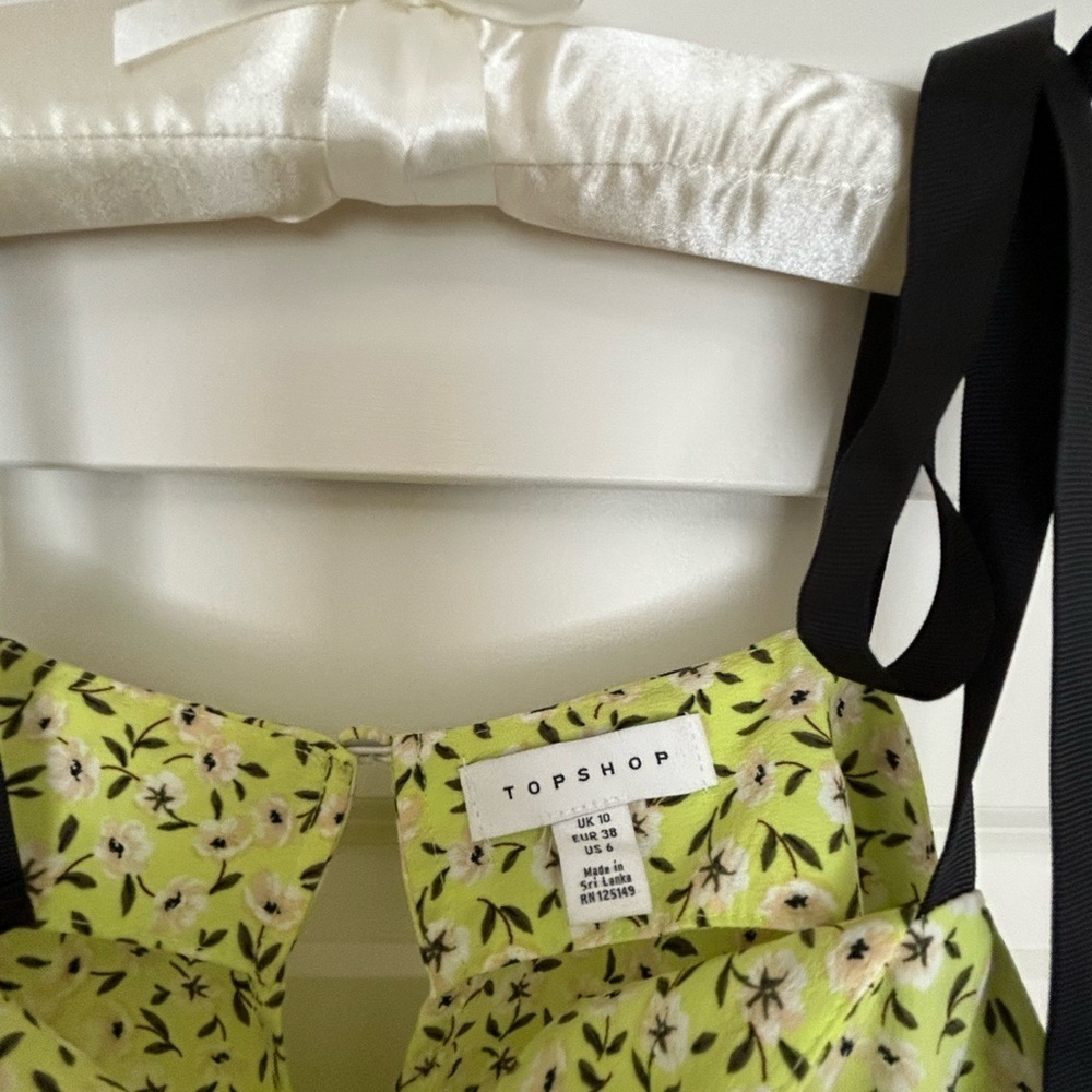 Topshop Women's Tie Strap Floral Ruffle Waist Midi Dress, Green NWOT - Picture 5 of 8